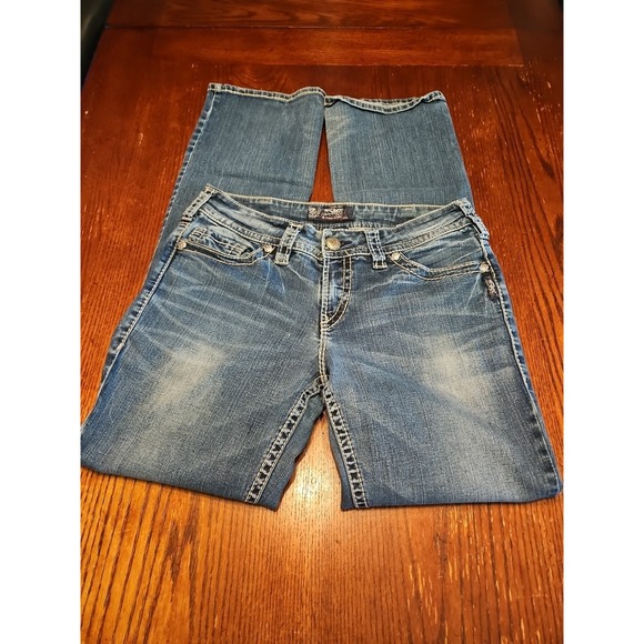 Silver Suki Jeans Womens 30/33 Blue Stretch Fluid Denim Mid Slim Boot (A463) - Picture 8 of 8